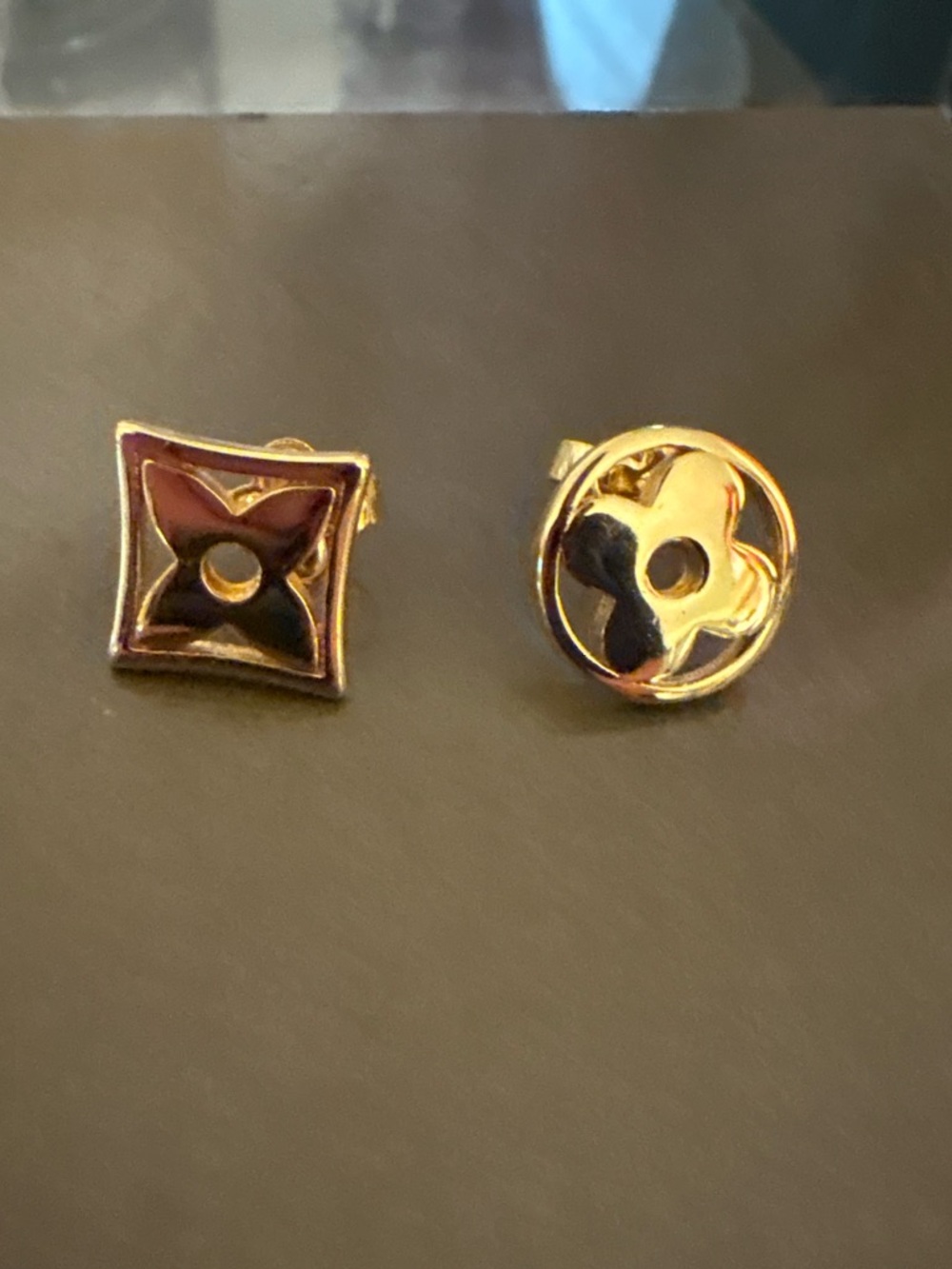 Louis Vuitton Gold and Black Enamel Stud Earrings
